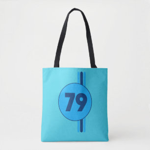 Design 79 in blue on turquoise with stripes tote bag