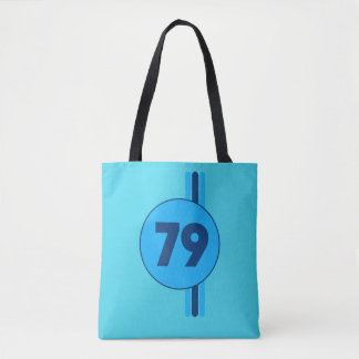 Design 79 in blue on turquoise with stripes tote bag