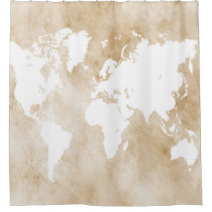 Design 82 tan world map shower curtain