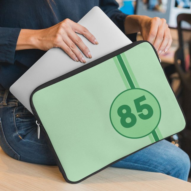 Design 85 in green on mint green with stripes laptop sleeve (Creator Uploaded)