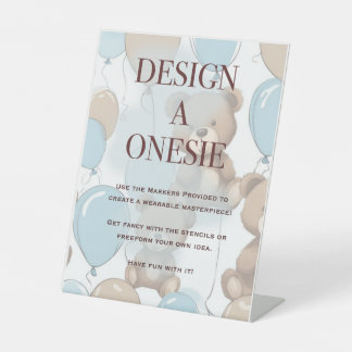Design A Bodysuit, Baby Shower Game Sign. Teddy Pedestal Sign