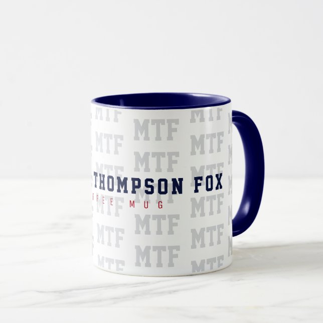 design a monogrammed, name + initials, blue mug (Front Right)