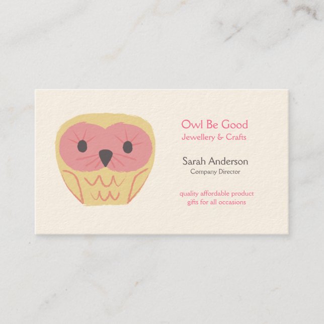 Design Cartoon Owl Shabby Chic Pink Business Card (Front)