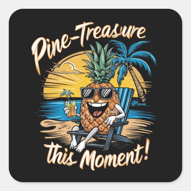 Design featuring a pineapple in a beach square sticker (Front)