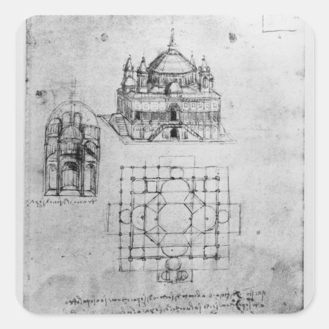 Design for a church, fol. 4r square sticker (Front)