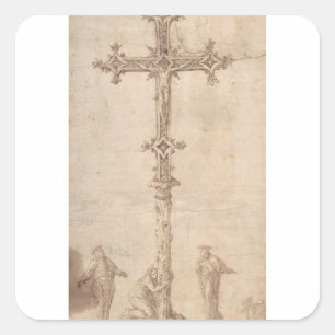 Design for a Crucifix with the Virgin Mary Square Sticker