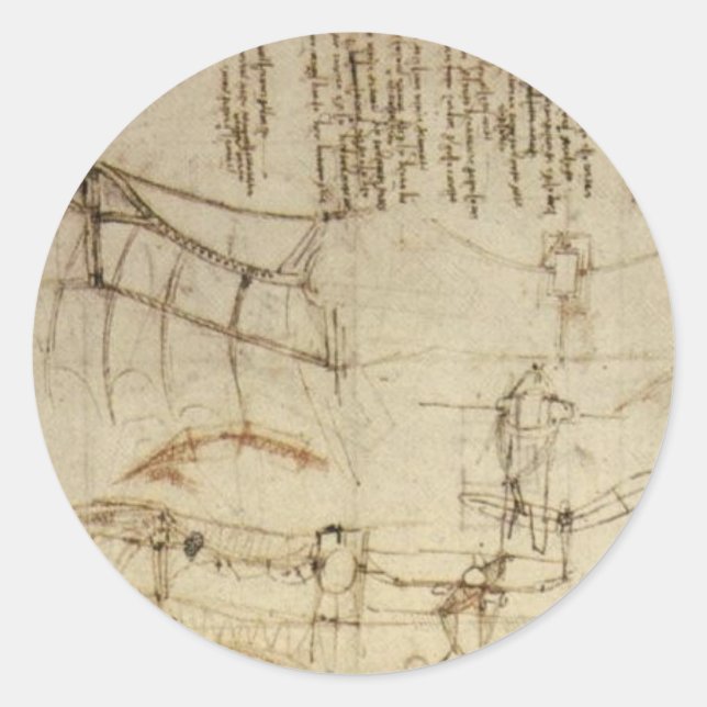 Design for a Flying Machine by Leonardo Da Vinci Classic Round Sticker (Front)