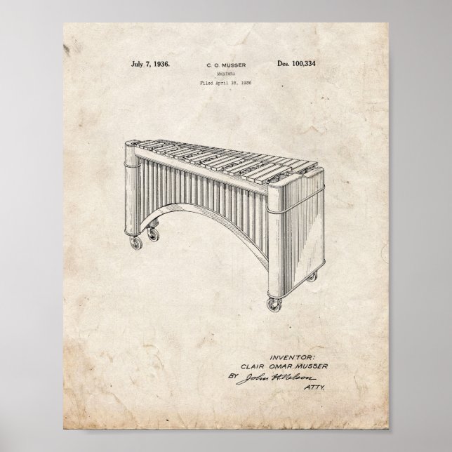 Design For A Marimba Patent - Old Look Poster (Front)