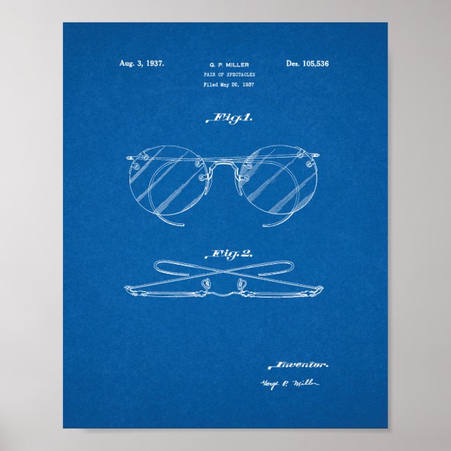 Design For A Pair Of Spectacles Patent - Blueprint Poster (Front)