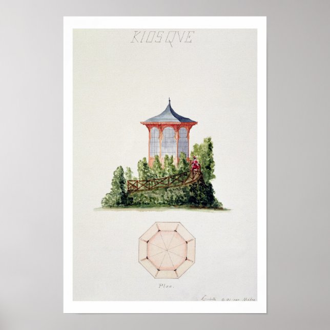 Design for a pavilion in simplified oriental style poster (Front)