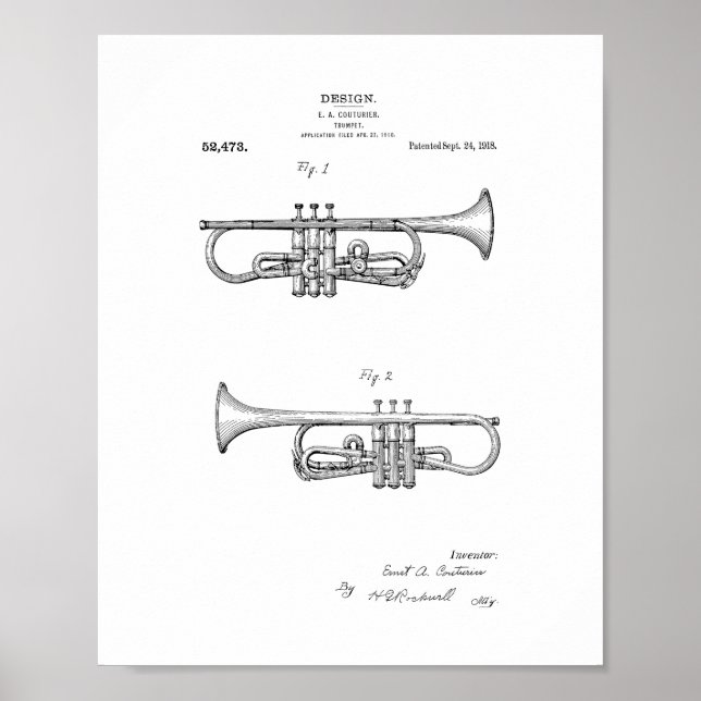 Design For A Trumpet Patent Poster (Front)