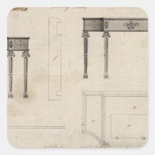 Design for a Writing Table (pen and ink with grey Square Sticker