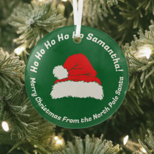 Design Green Ho ho ho Santa Merry Christmas Glass Tree Decoration