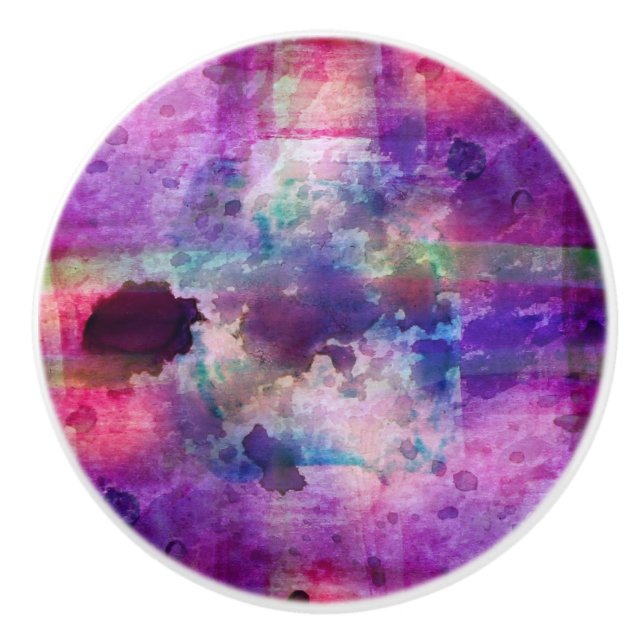 Design green, purple texture watercolor ceramic knob (Front)