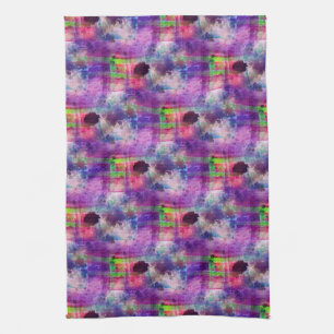 Design green, purple texture watercolor tea towel