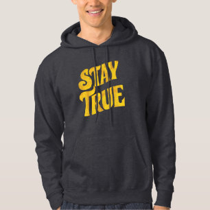 Design Motivating 'Stay True' in Textured Gold Hoodie