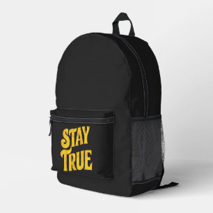 Design Motivating 'Stay True' in Textured Gold Printed Backpack