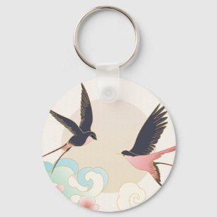 Design of elegant swallow birds Key Ring