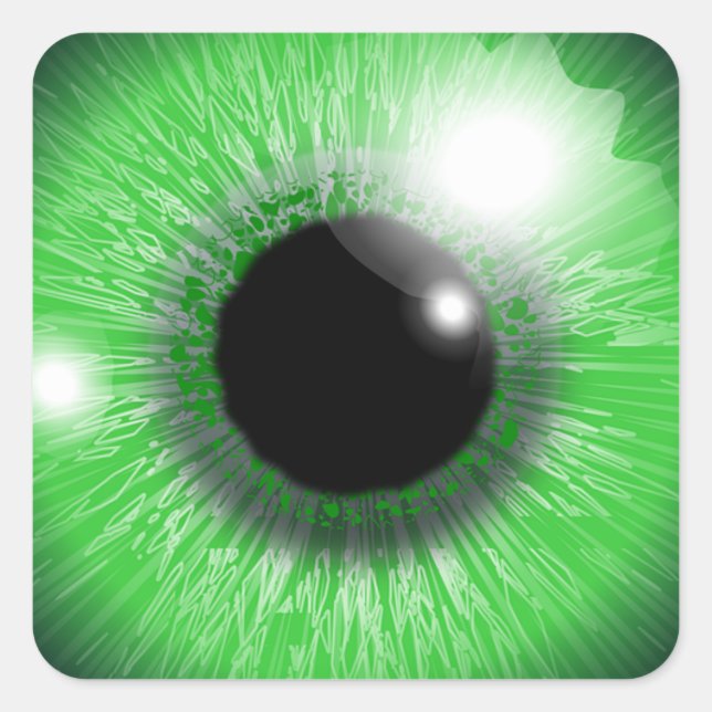 Design of green eyes square sticker (Front)