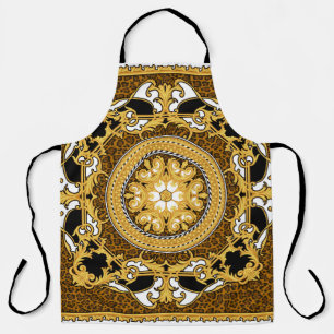 Design of silk scarf with animal print and golden  apron