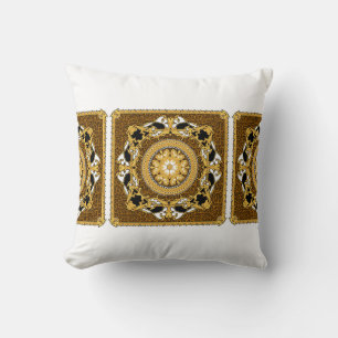 Design of silk scarf with animal print and golden cushion