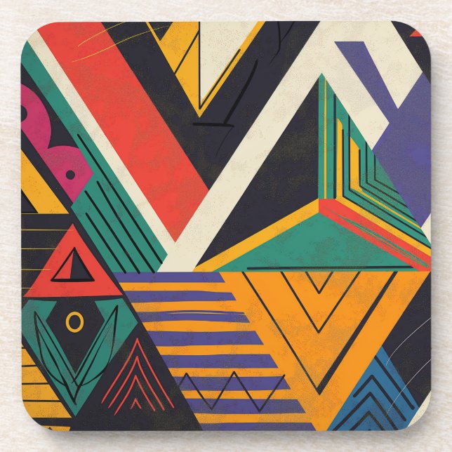 Design of triangles in vibrant colours with patter coaster (Front)