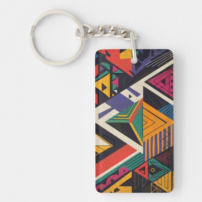 Design of triangles in vibrant colours with patter key ring (Front)
