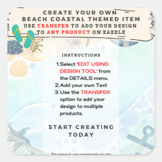 Design Own Beach Coastal Nautical Favour Gift Square Sticker