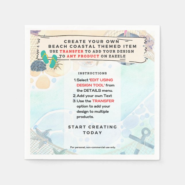Design Own Beach Coastal Nautical Partyware  Napkin (Front)