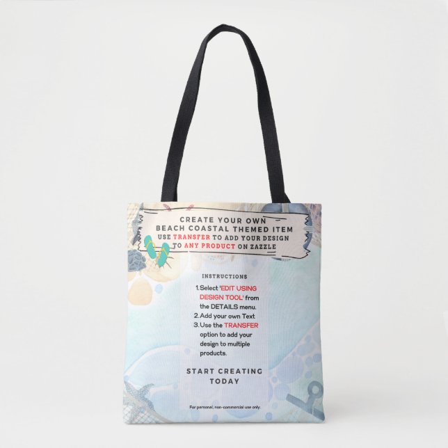 Design Own Beach Coastal Nautical  Tote Bag (Front)
