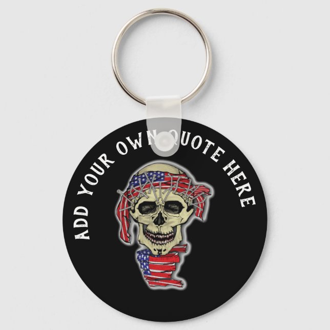 Design Own Gothic Skull American Flag Key Ring (Front)