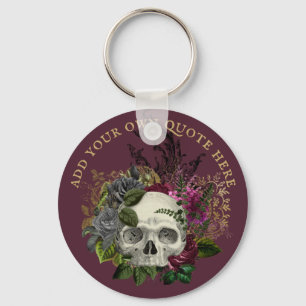 Design Own Gothic Skull Burgundy Roses Goth Death Key Ring