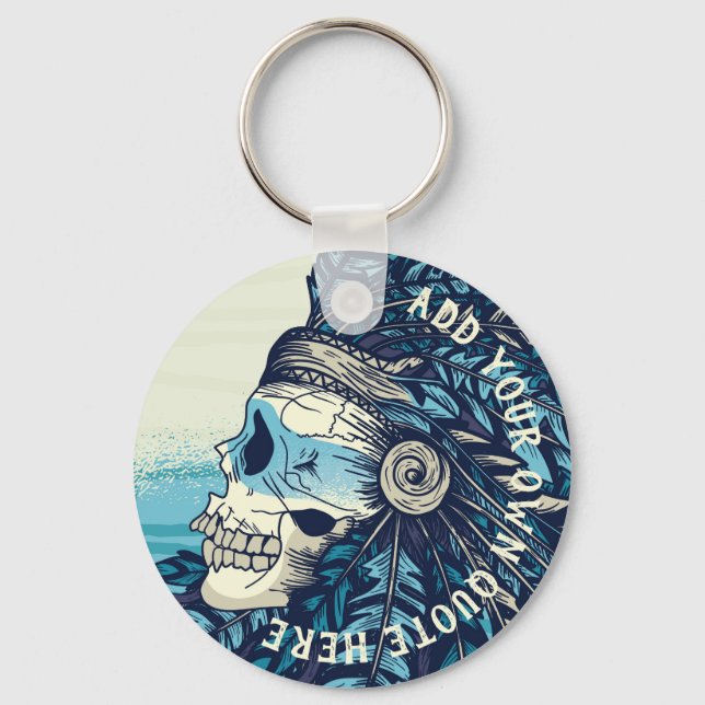 Design Own Gothic Skull Native American Indian Key Ring (Front)