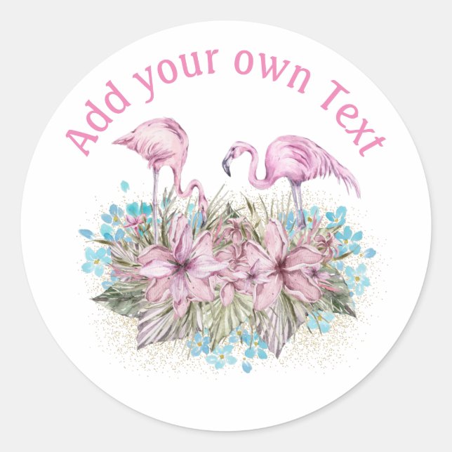 Design Own Tropical Flamingo Pink Blue Classic Round Sticker (Front)