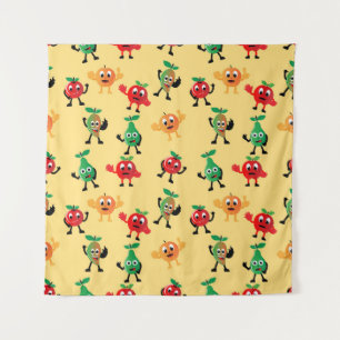 Design patterns with cute fruit character shapesab tapestry