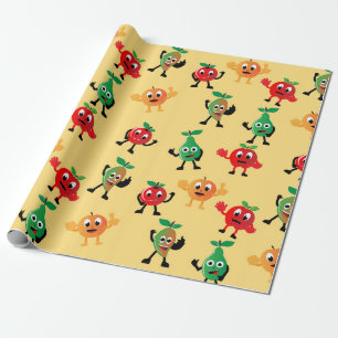 Design patterns with cute fruit character shapesab wrapping paper
