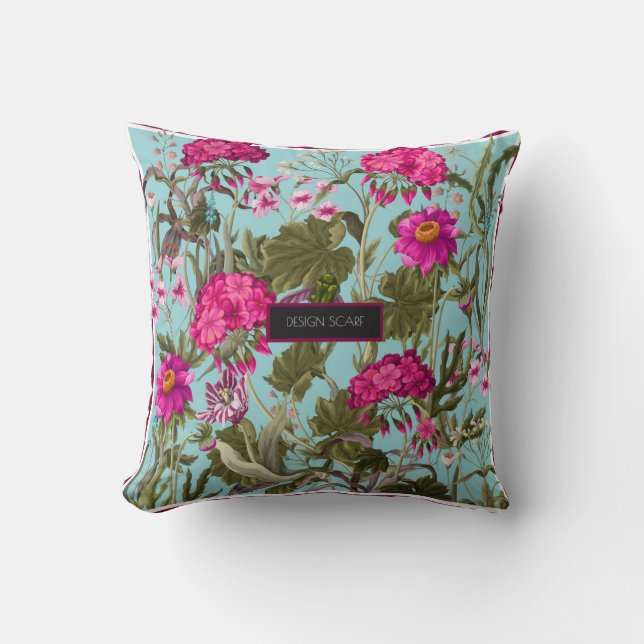 Design scarf with geraniums and wild flowers. Tren Cushion (Front)