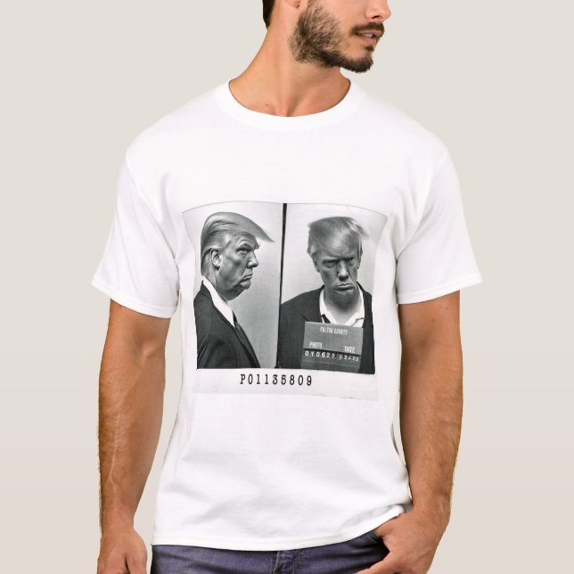 Design showing Donald Trump's mug shot. T-Shirt (Front)