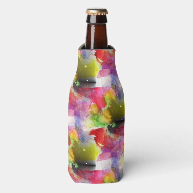 Design texture red, yellow watercolor bottle cooler (Bottle Front)