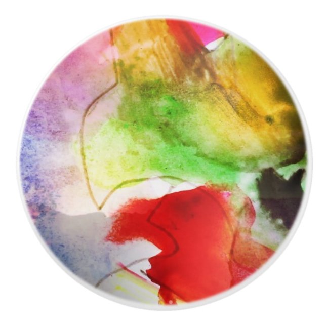 Design texture red, yellow watercolor ceramic knob (Front)