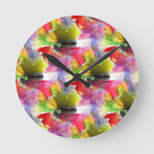 Design texture red, yellow watercolor round clock