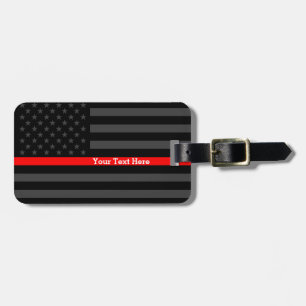Design Thin Red Line Personalised Black US Flag Luggage Tag
