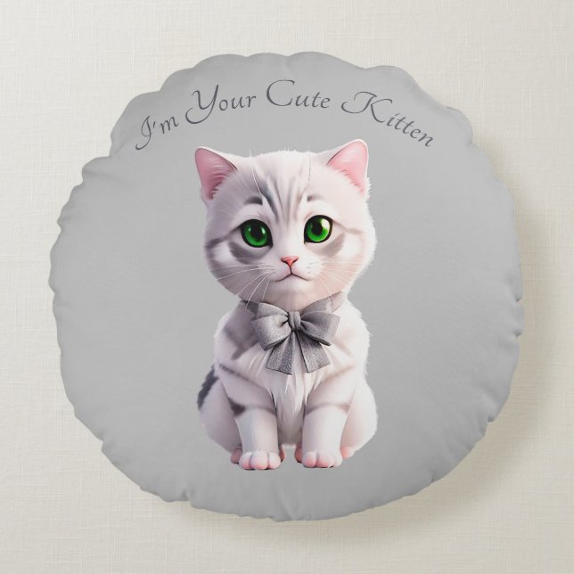 Design with cute grey kitten round cushion (Front)