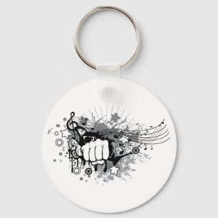 Design with fist,stars and musical notes on key ring