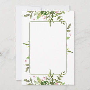 Design with olive green leaf spray pink flowers invitation