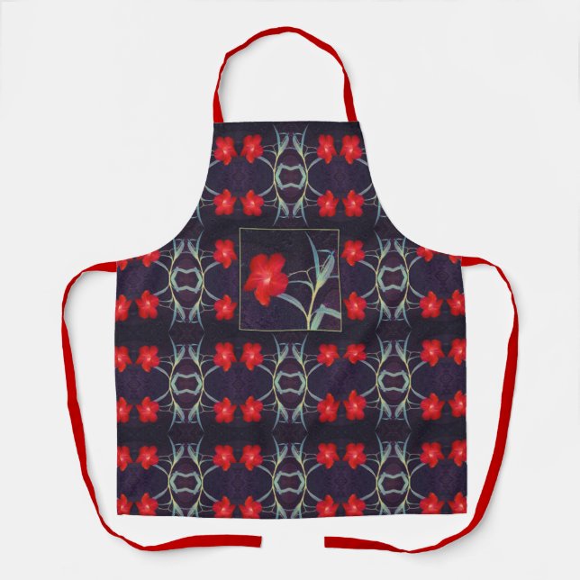 Design with Red Flowers and Leaves Apron (Front)