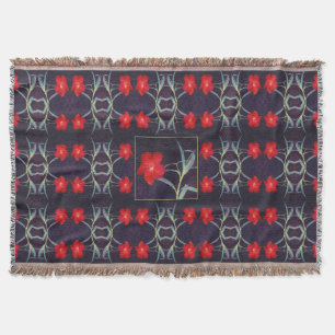 Design with Red Flowers and Leaves Throw Blanket