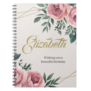 Design with watercolor flowers and gold accents notebook