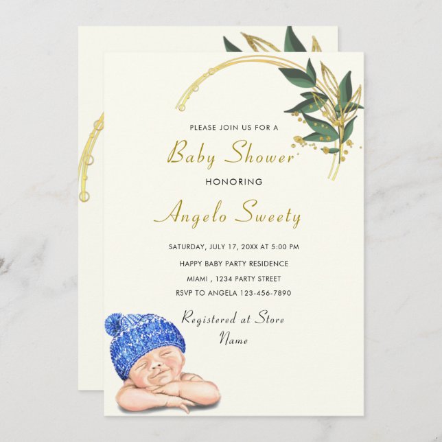 Design Your Baby Boy Shower Invitation Template (Front/Back)