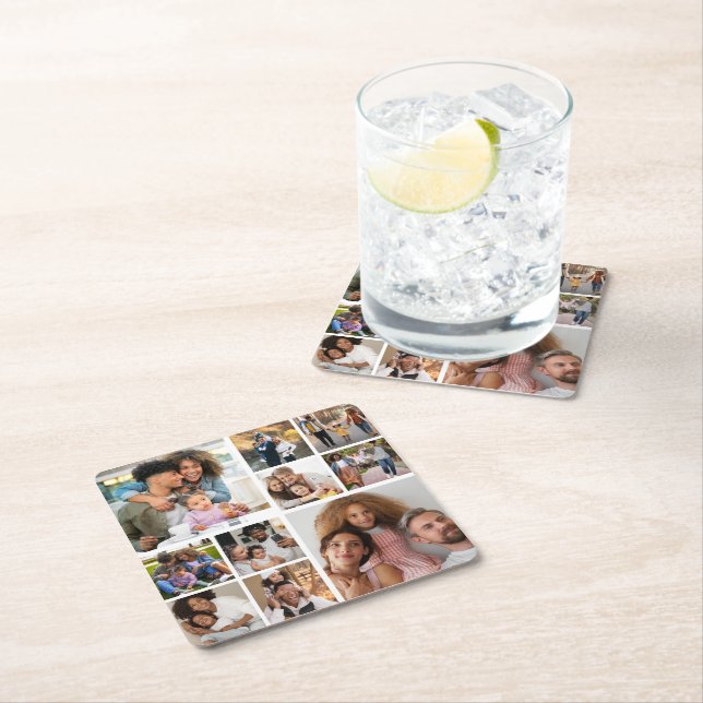 Design Your Own 10 Photo Collage Square Paper Coaster (Insitu)